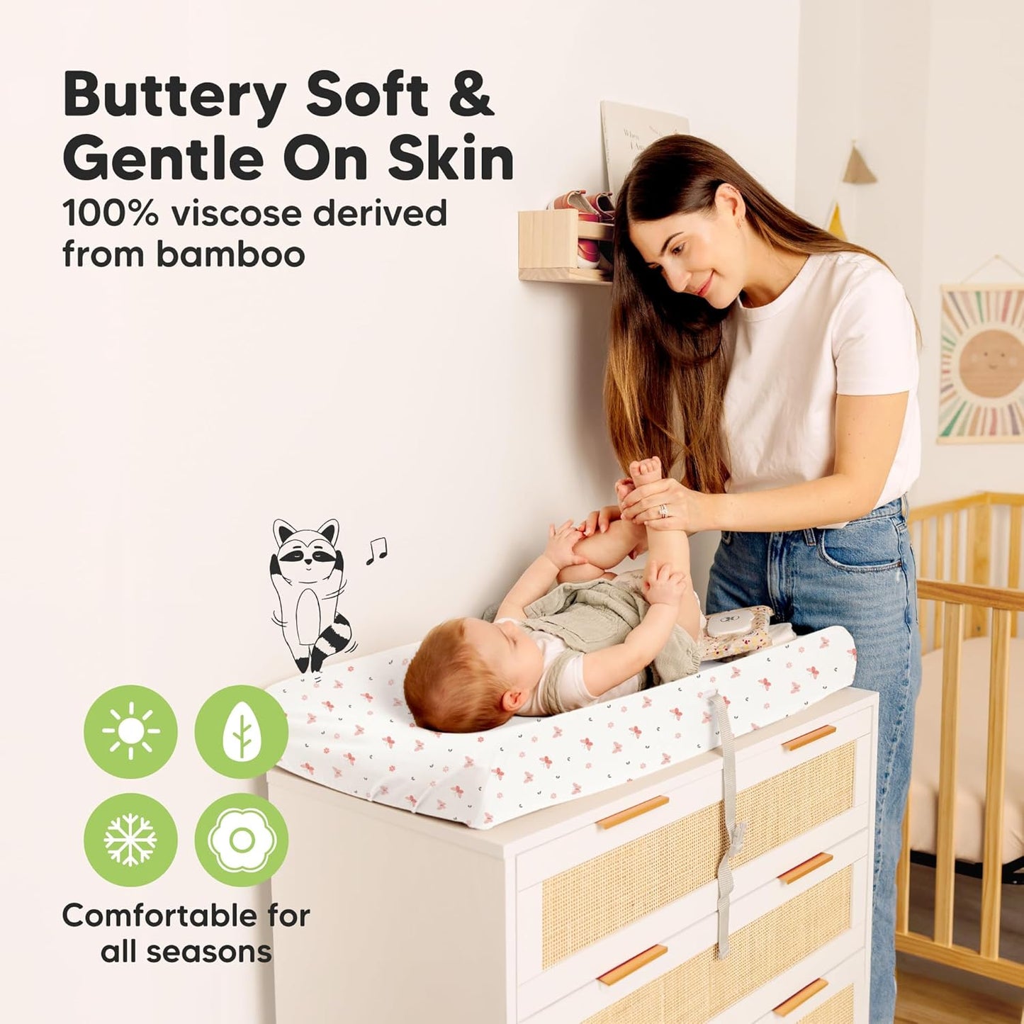 2-Pack Baby Changing Pad Cover for Girl, Boy - 32x16 Soft Viscose Derived from Bamboo Baby Diaper Changing Table Pad Cover Sheets, Neutral, Snug Fit Nursery Diaper Change Sheets (Butterflies)
