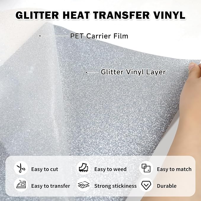 TUMIYA Silver Glitter Heat Transfer Vinyl HTV Roll