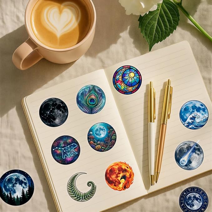 50PCS Transparent Moon & Space Stickers, Waterproof PET Celestial Decals