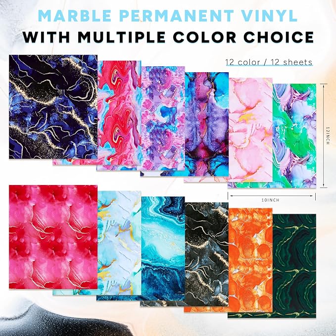 Tintnut Marble Permanent Vinyl 12x10in 12 Sheets Permanent Adhesive Vinyl |