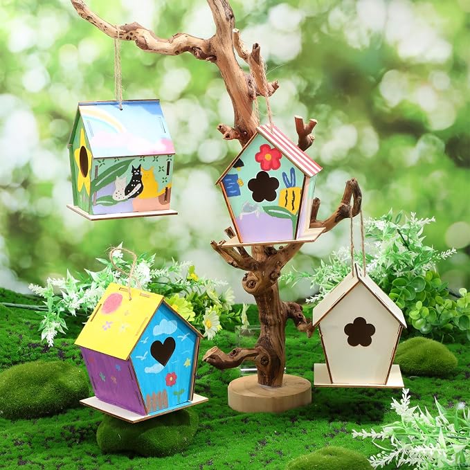 DoubleFill 100 Pcs 4. 33" DIY Wooden Birdhouses Craft