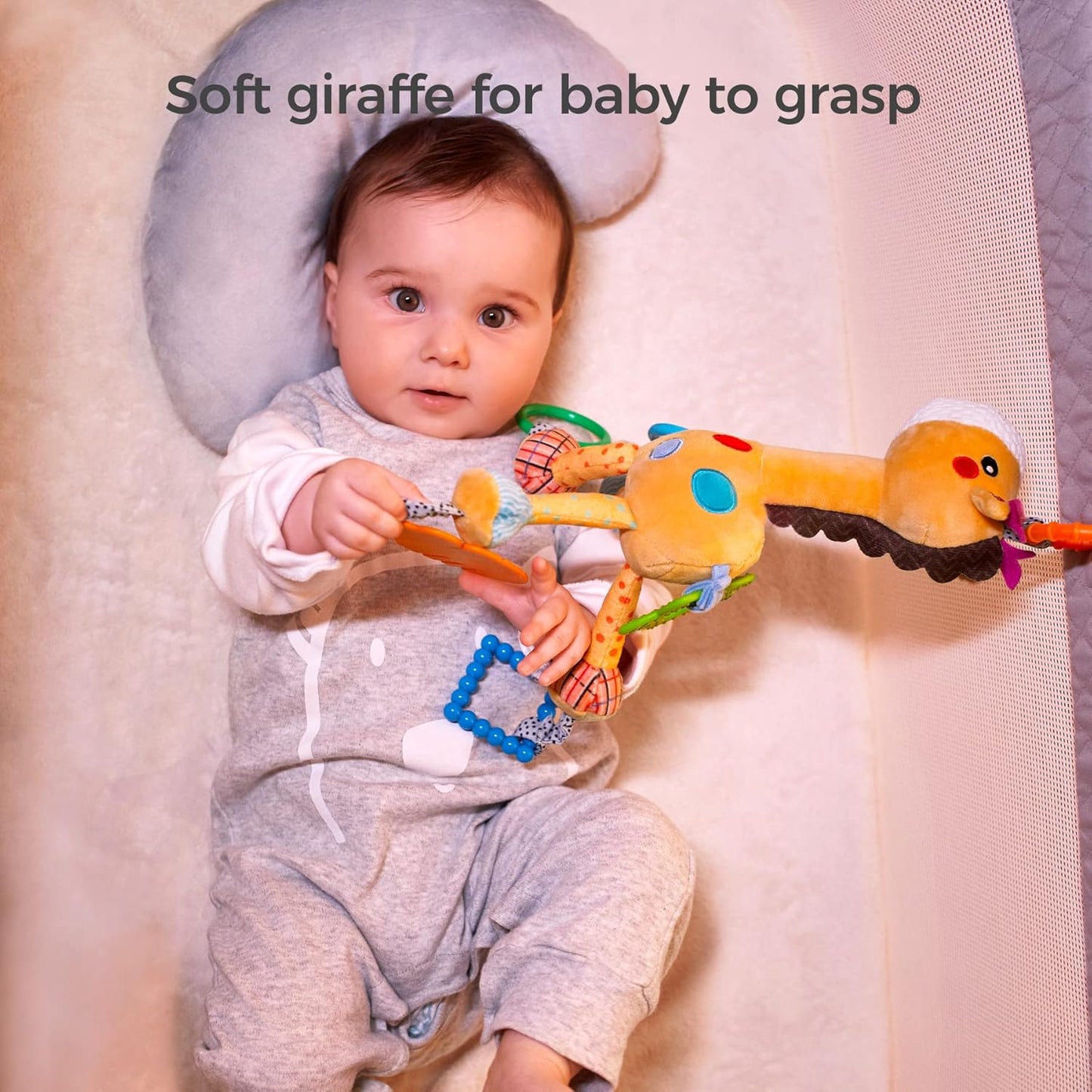 TUMAMA Giraffe Hanging Rattle Toys, Soft Baby Hanging Toys with Wind Chimes, Stroller Car Seat Crib Plush Animal Activity Toys Gift for Newborn Toddlers 0,3,6,9,12,36 Month