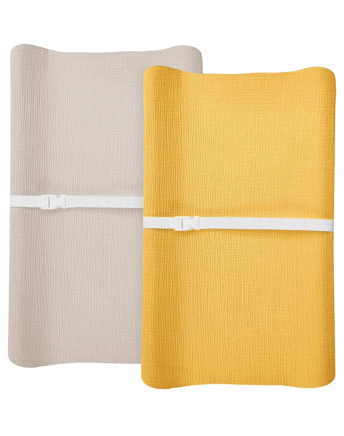 Changing Pad Cover for Baby Boy Girl 2 Pack, Muslin Changing Table Pad Covers with Boho Style, Neutral Nursery Bedding Essentials Soft and Breathable(Beige & Mustard Yellow)