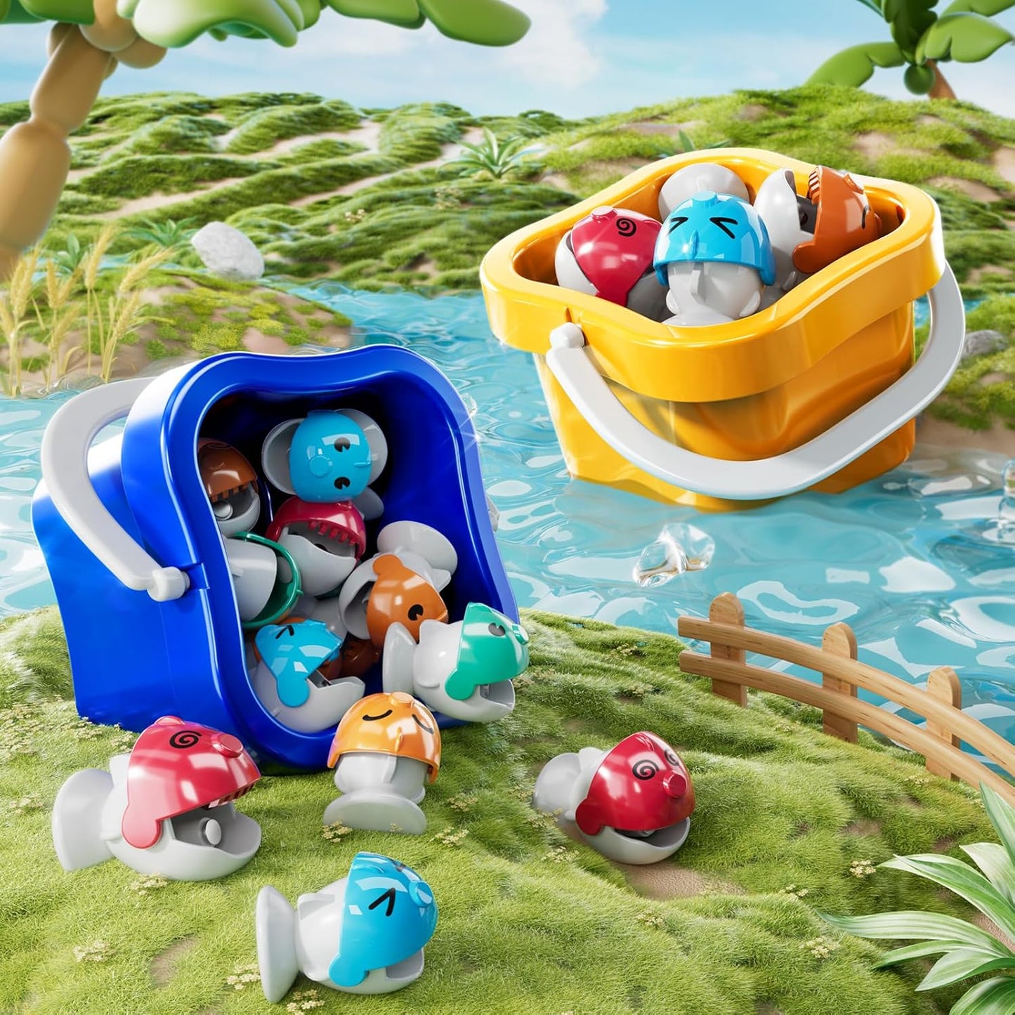 Magnet Fishing Game for Kids Toddlers Aged 3 4 5 6 7 8 - Fishing Toys with 48 Fishes Toys, 8 Poles, Rotating Board Game with On-Off Music, Educational Birthday Gifts for Boys Girls 1-3(Blue)