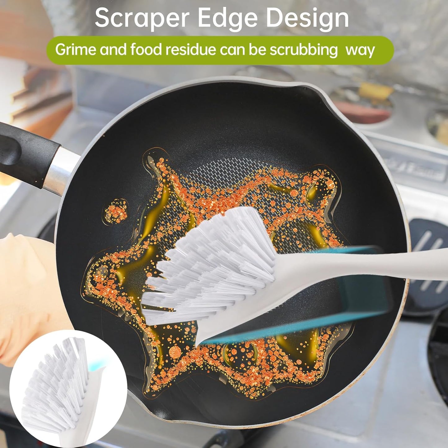 Dish Brush Scrub Brush with Handle - 3 Pack Stiff Bristles Dish Scrubber for Cleaning Dishes, Pots, Pans, Sink, Cast Iron - Hard Bristles,No Residue