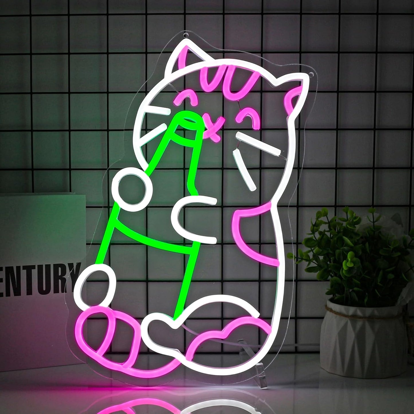 Cat Beer Neon Sign Led Neon Lights Neon Signs for Wall Decor Light Up Sign for Birthday Party Club Gift
