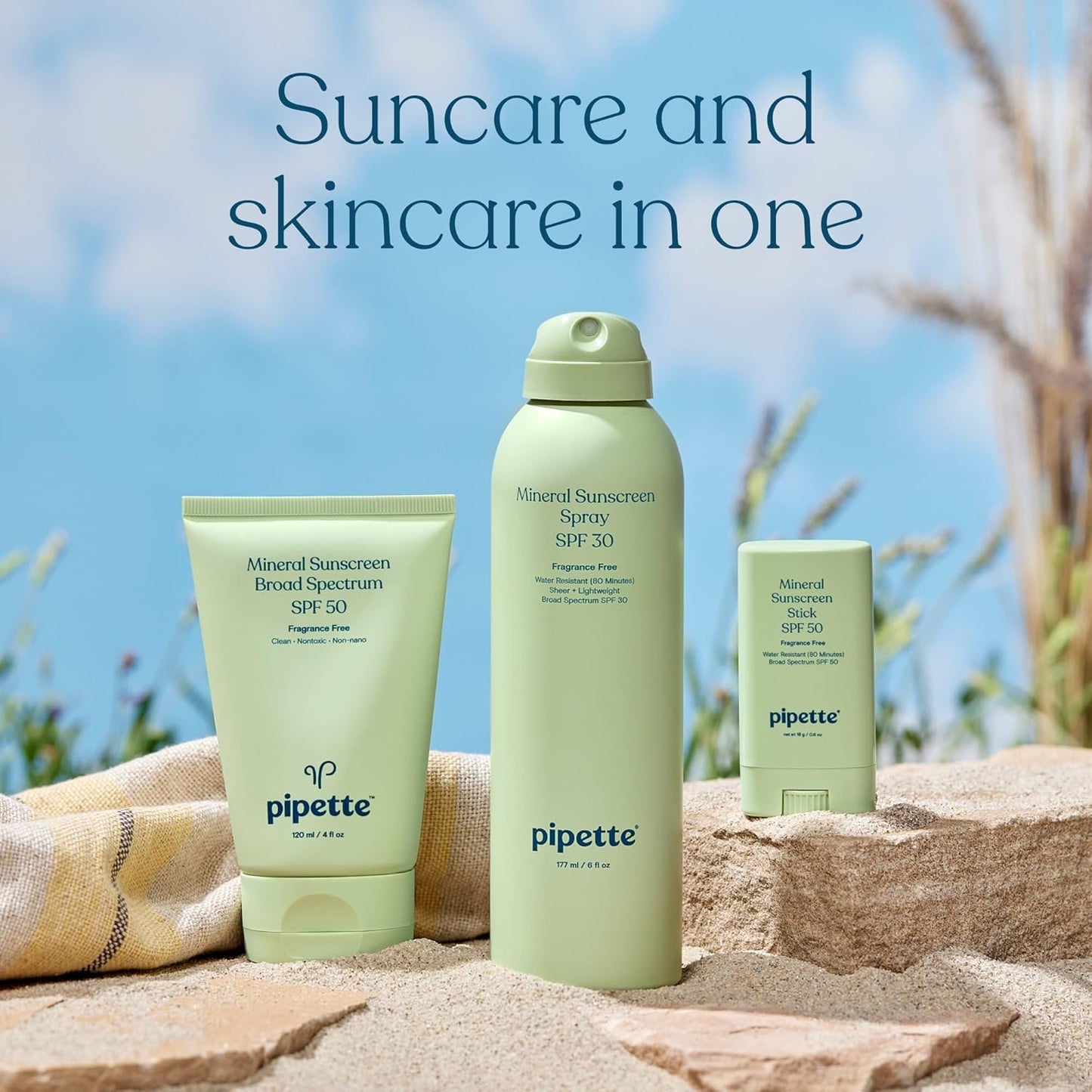 Pipette Baby Mineral Sunscreen Stick SPF 50, Broad Spectrum Sunblock with Non-Nano Zinc Oxide, Water Resistant UVB/UVA Sun Protection for Kids & Sensitive Skin, Perfect for Travel, 0.6 oz