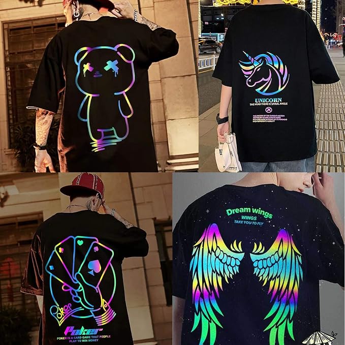 Reflective Heat Transfer Vinyl HTV Vinyl 12in x 6ft Reflective Rainbow Iron On
