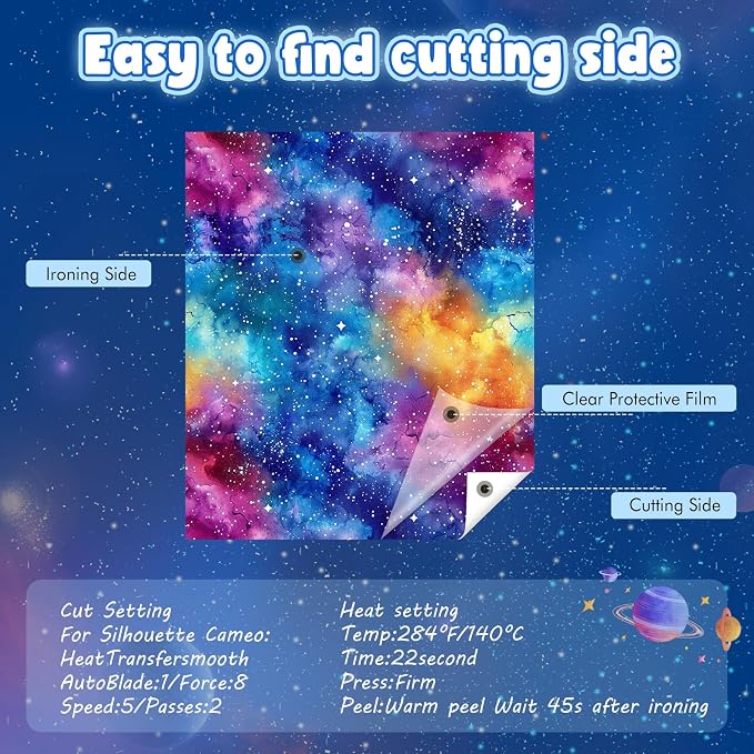HTVSTD Dark Space HTV Heat Transfer Vinyl 8Sheets 12×10in Iron on Vinyl | Glow