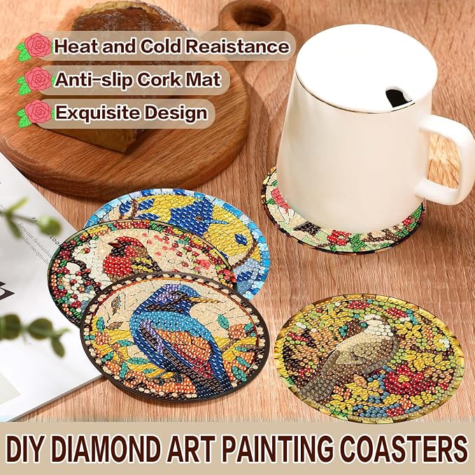 Axquilon 8 Pcs Birds Diamond Art Coasters Kit