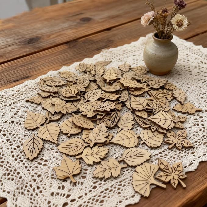 100 Pcs Unfinished Wooden Leaf Cutouts Assorted Leaf Shapes DIY Craft Supplies