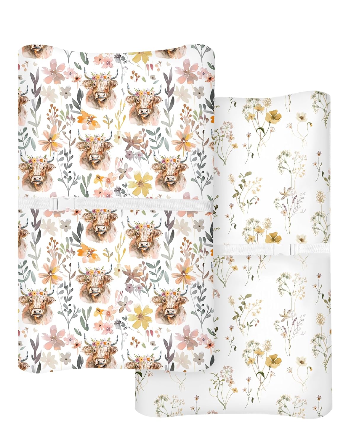 Changing Pad Cover for Baby Boys Girls 2 Pack, Fits Standard 32”×16” Changing Table Pads, Silky Breathable Stretch Knit, Machine Washable (Cottage Cow)