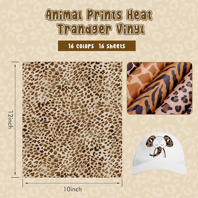HTVSTD Leopard Heat Transfer Vinyl 16 Sheets 12×10in Iron on Vinyl | Animal
