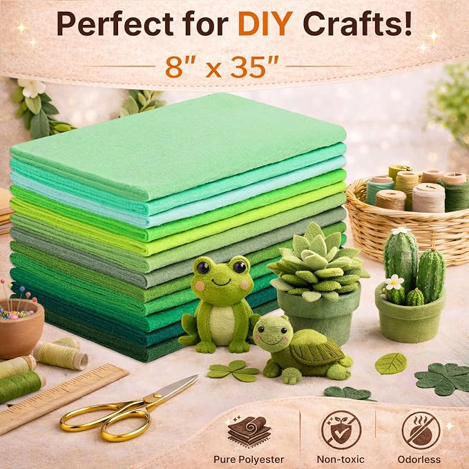 Large Stiff Felt Sheets 8"x35" – 12 Assorted Colors Felt Fabric Bundle Pack