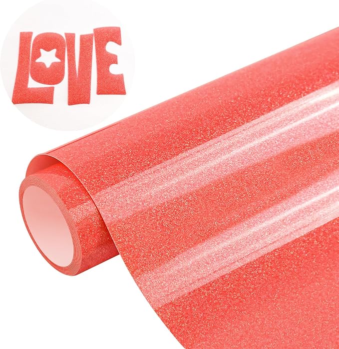 Glitter Puff Vinyl Heat Transfer, Neon Red Puff HTV Iron on Vinyl 12" x5ft | 3D