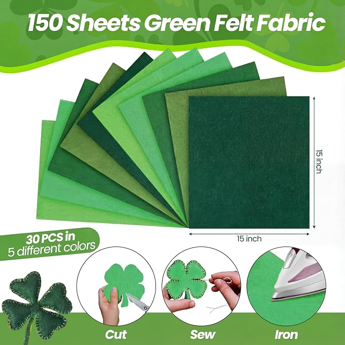 Peryiter 150 Pcs Back to School Green Felt Fabric Sheets Bulk