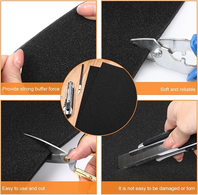 Pangda 2 Pcs Black Foam Pad 12 x 12 x 0.25 Inches Cuttable Polyurethane Foam