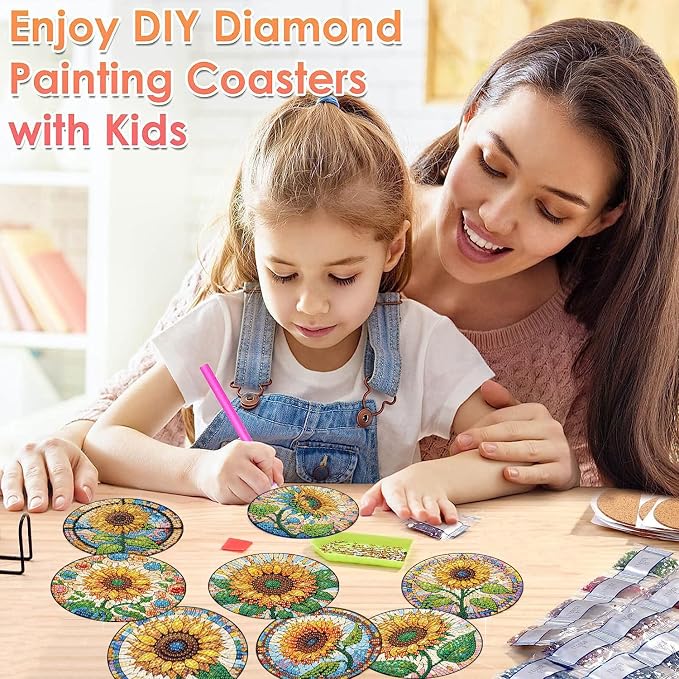 ijbnhd 8 PCS Sunflower Diamond Painting Coasters | Sunflower Diamond Art