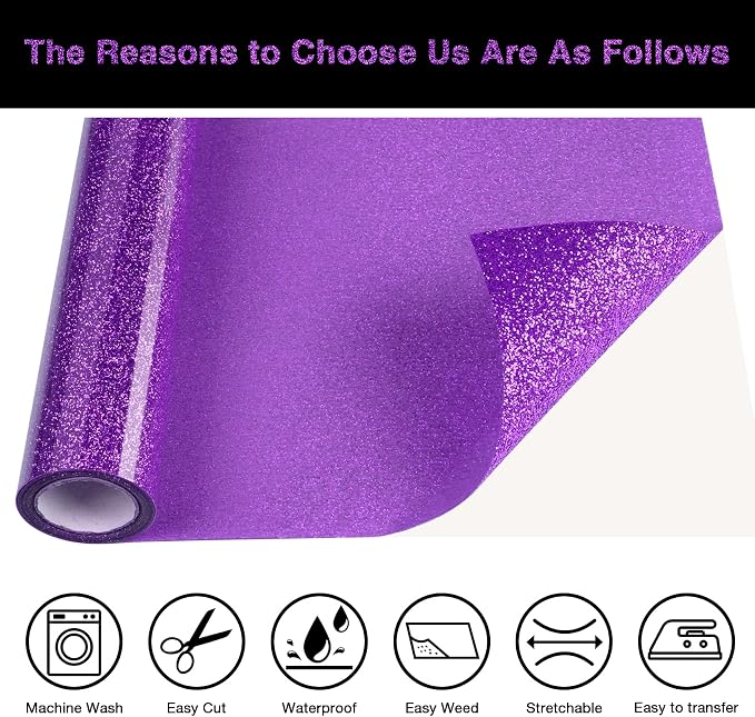 Purple Glitter HTV Heat Transfer Vinyl Roll 12inch x 10 ft