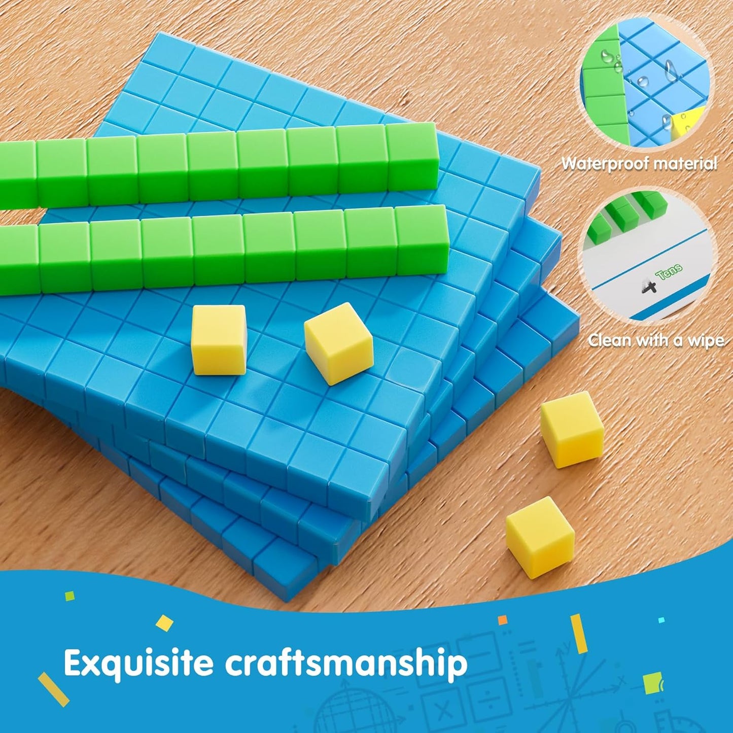 Base Ten Blocks with Place Value Chart - Math Manipulatives for Kids.Counting Blocks for Math to Help Educate Kindergarten Teachers.