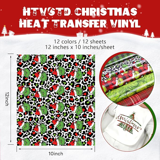 HTVSTD Christmas HTV Heat Transfer Vinyl 18 Sheets 12×10in Iron on Vinyl |