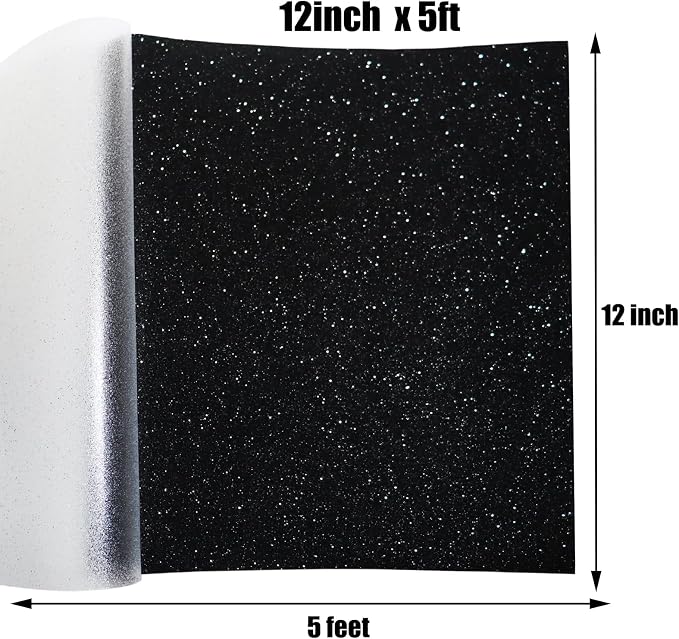 Glitter Heat Transfer Vinyl 12" x 5ft Black Glitter Iron on Vinyl