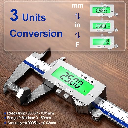 Preciva Backlight Digital Caliper, 6 Inch Rechargeable Electronic Micrometer