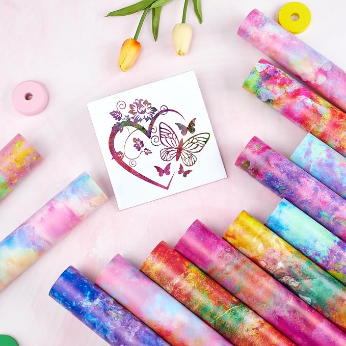 Tintnut Neon Watercolor Permanent Vinyl 8 Pcs 12x10in Self Adhesive Vinyl | Tie