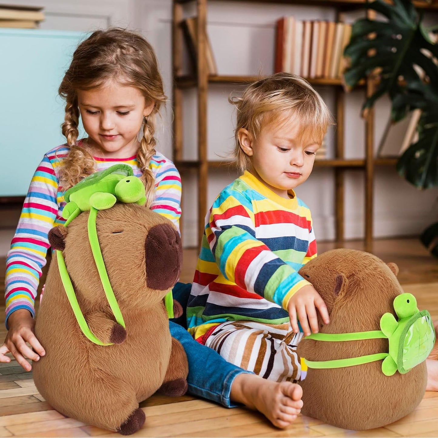Achwishap Capybara Plush,Cute Plushies Capybara Stuffed Animal,Soft Capybaras Plush Toys,Kawaii Plushie Stuffed Toys with Turtle Backpack Plushies Gifts for Kids Adults Birthday(Capybara Turtle,14”)