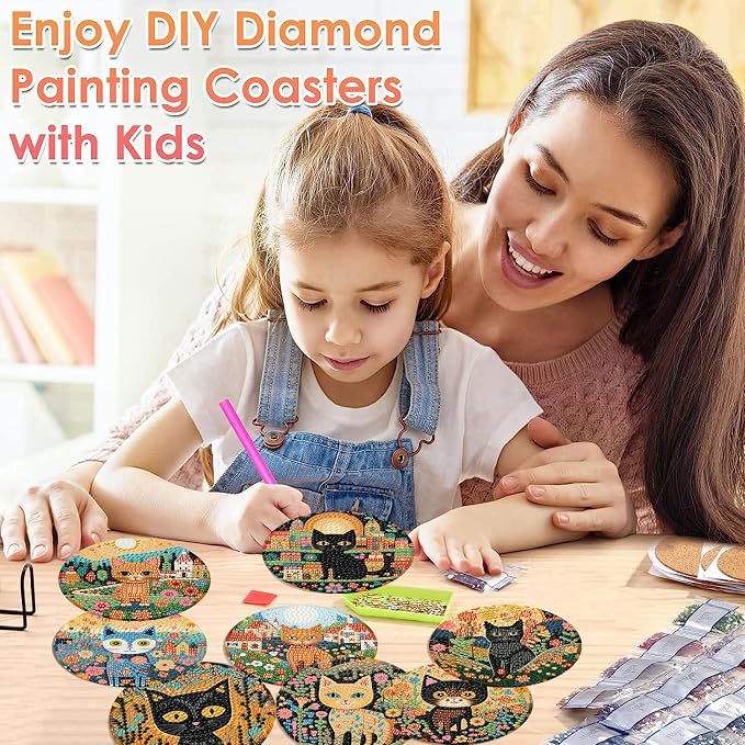 ijbnhd 8 PCS Diamond Art Coasters Kit Cat Diamond Painting Coasters | Cat