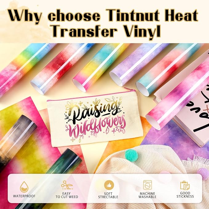 Tintnut Watercolor Gradient Heat Transfer Vinyl, stretch washable, suitable