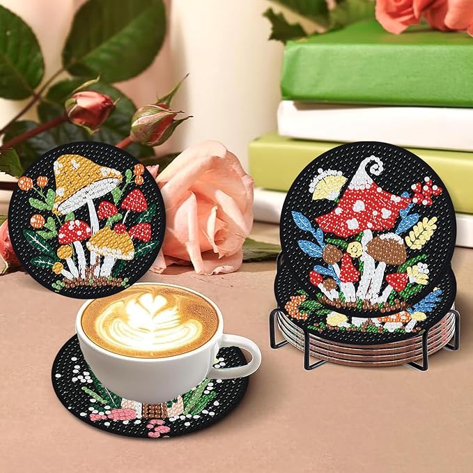 8 PCS Mushrooms Diamond Art Coasters Kits Cute Diamond Painting Coaster |