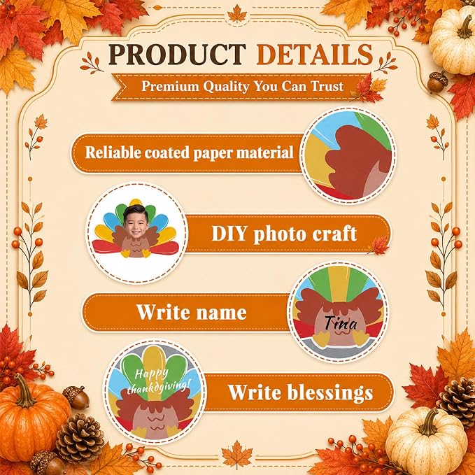 Gersoniel 72 Pcs Kid Fall Turkey Decor Autumn Cartoon Bulletin Board Cutout |