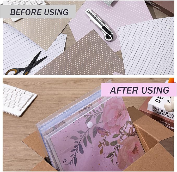Henoyso 12 Pcs 12 x 12 Scrapbook Paper Storage Organizer Top Loading Plastic