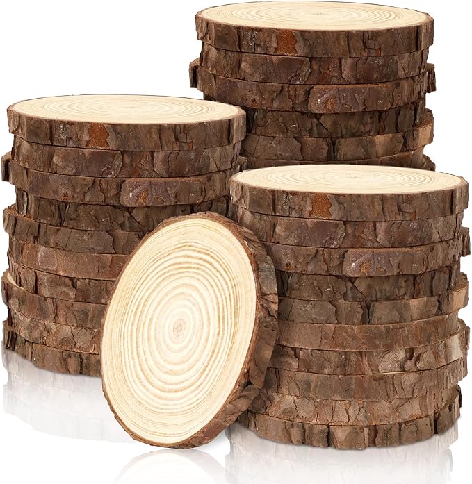 FSWCCK 30 Pack Nature Unfinished Wood Slices, 3.5-4 Inches Round Wooden Circle