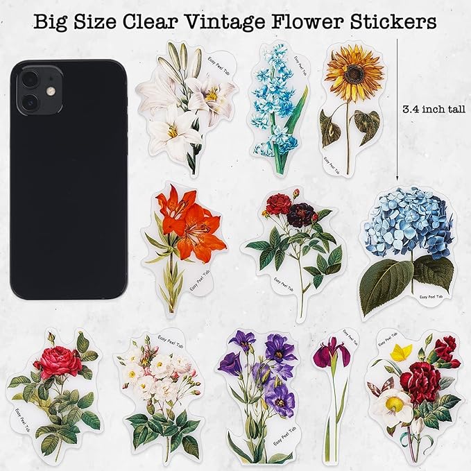 Knaid 100 Pieces Vintage Flower Stickers Set
