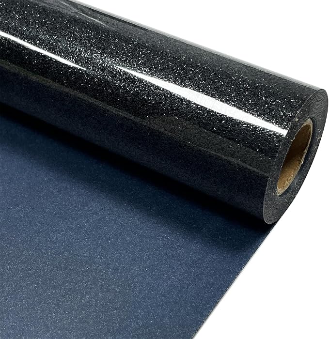 Black Glitter Heat Transfer Vinyl 12" x 8 ft HTV
