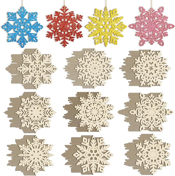 Wooden Christmas Snowflake Ornaments to Paint Christmas Decoration Cutouts