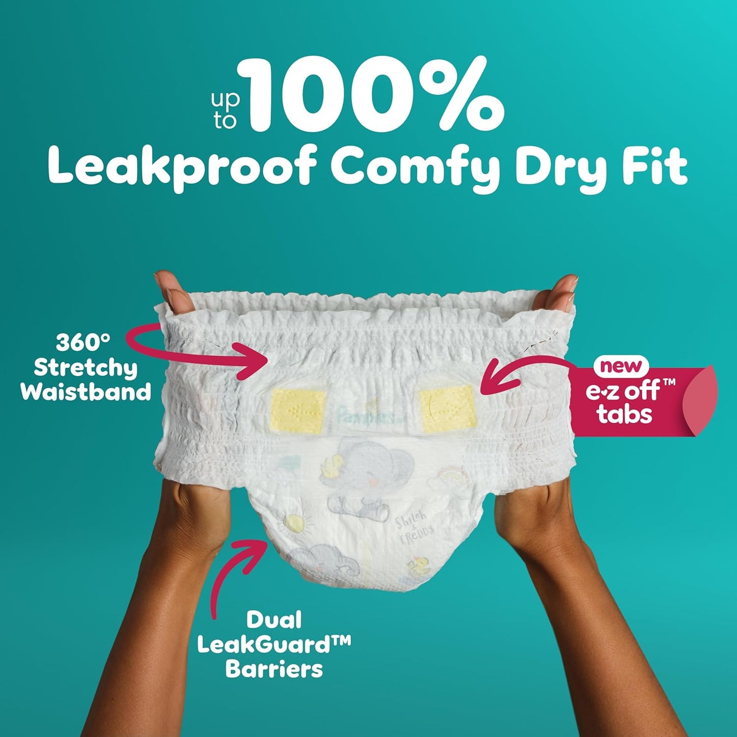 Pampers Diapers - Swaddlers 360° - Size 6, 72 Count, up to 100% Leakproof Comfy Dry Fit, Designed for Easy Changes, Pull On Baby Diaper (Packaging May Vary)