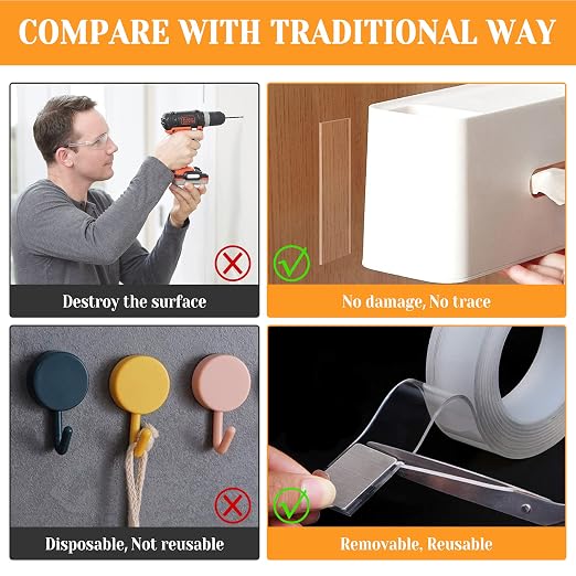 Double Sided Tape Heavy Duty for Wall Decor No Damage to Paint, Nano Two Sided