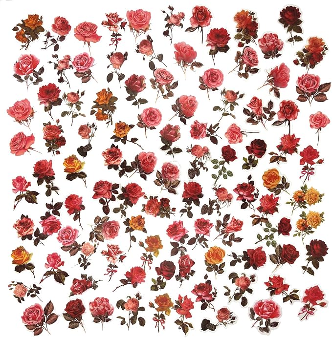 100Pcs Small Rose Stickers Vintage