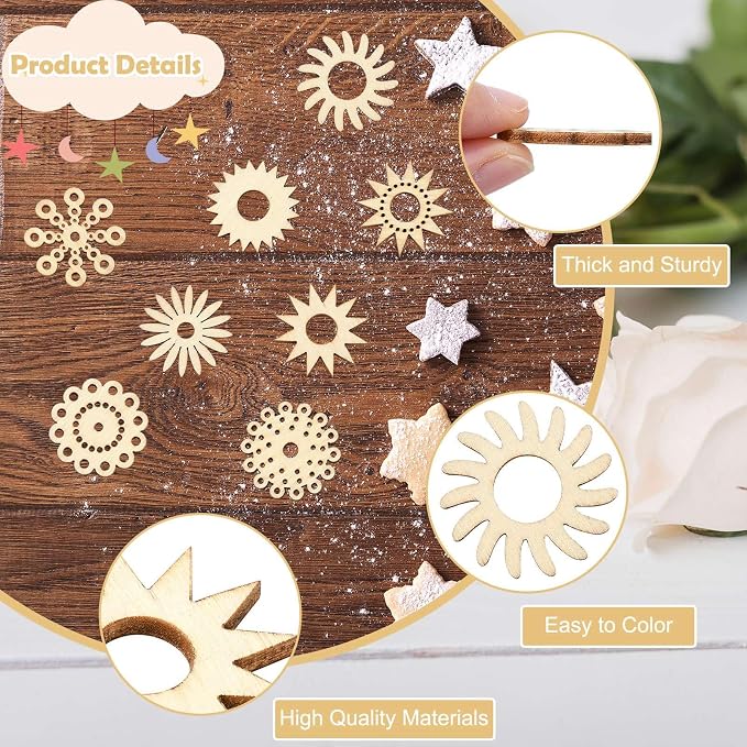 200 pcs Mixed Styles Sunflower Theme Unfinished Wood Cutout Charms Daisy Flower