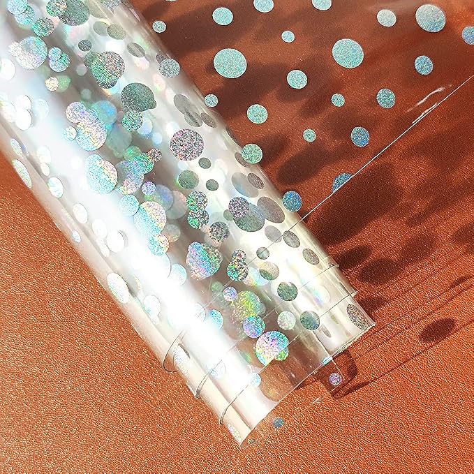 HYANG Transparent Circular PVC Super Clear Holographic Vinyl Faux Leather