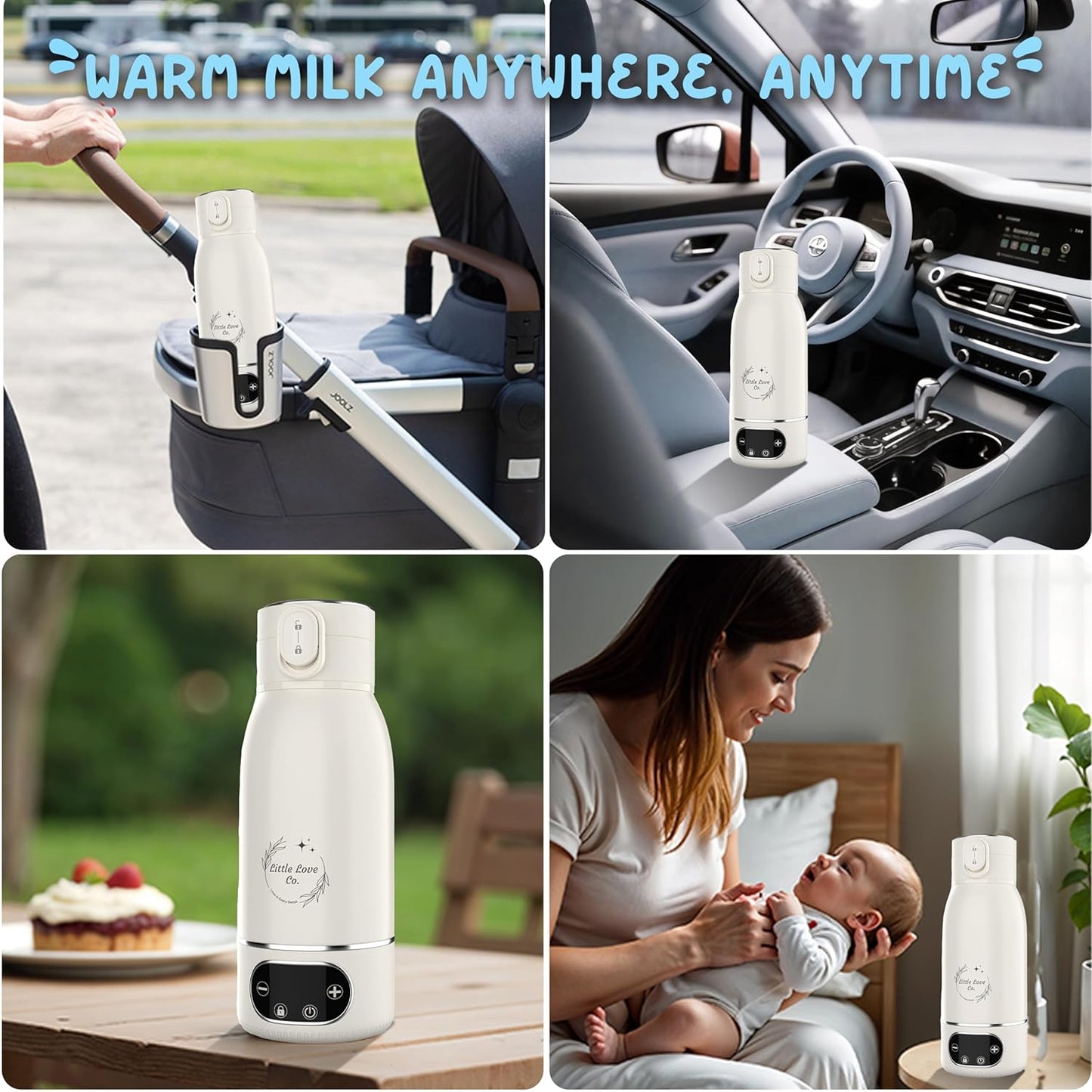 Portable Baby Bottle Warmer for Travel - 17 oz Big Capacity - Milk & Water Warmer, Ideal for Breastmilk and Baby Bottles - Accurate Temperature Control - Touch Screen Display - On-The-Go Convenience