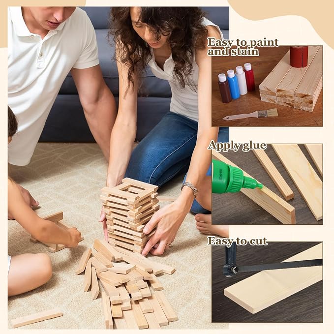 MECCANIXITY 10Pcs Wood Strips Slats, 1/8" x 1‑1/4" x 8" Thin Wood Sticks Flat