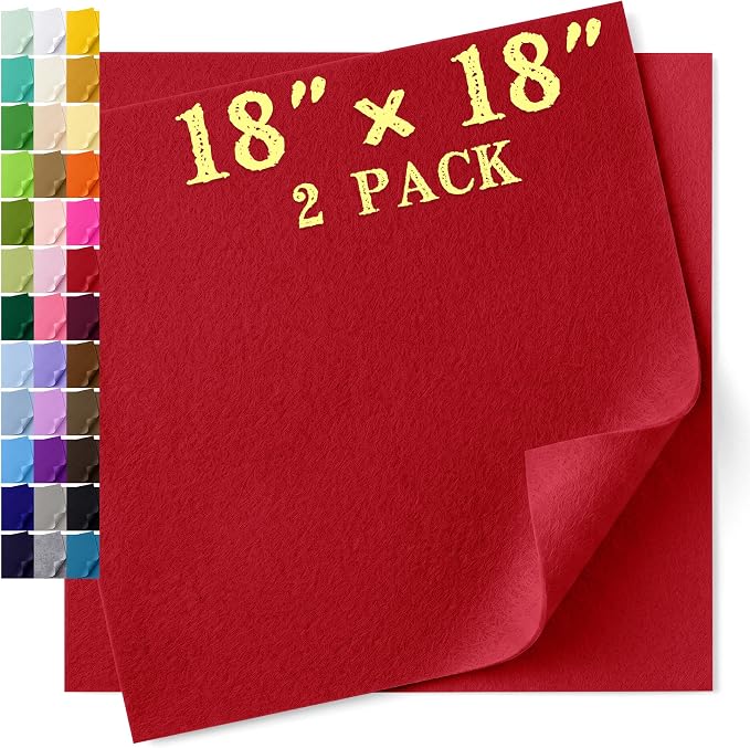 Felt Fabric Sheet 18 x 18 Inch, 1.6mm Thick | Soft and Flexible Nonwoven