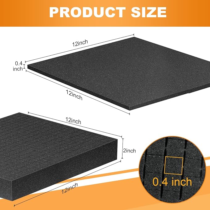 Eunice 4Pcs 12 x 12 x 0.4 Inch Polyurethane Foam Sheets & 4Pcs 12 x 12 x 2 Inch