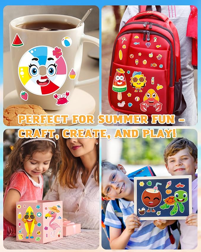 Aowplc 48 Sheets Summer Fun Make-a-Face Sticker Set
