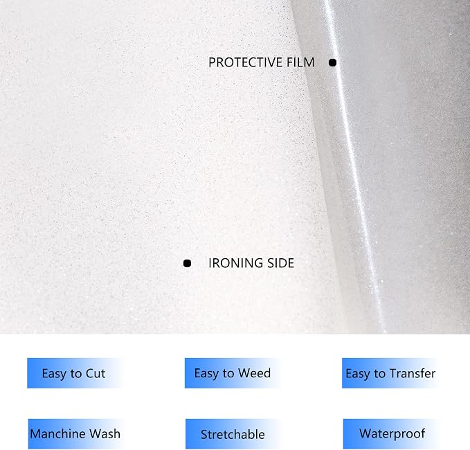 HTV Glitter White Iron on Vinyl 12Inch by 25ft Roll HTV Heat Transfer Vinyl