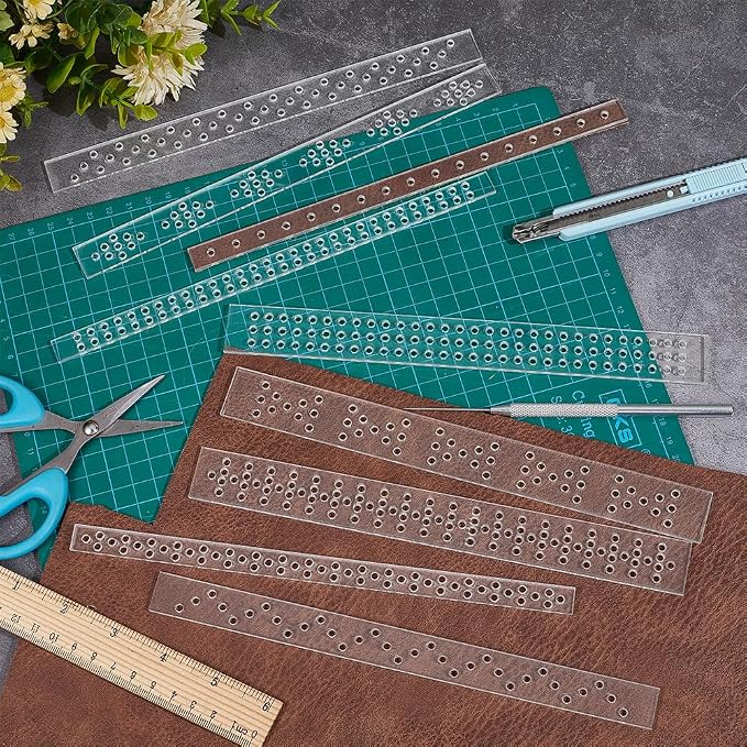 BENECREAT 9Pcs Acrylic Leather Punch Tool, 3 Widths Crystal and Rivet Spacing